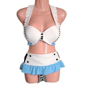 Disney Hot Topic Swimsuit 2 Piece Size XL White Blue Black Beach Vacation